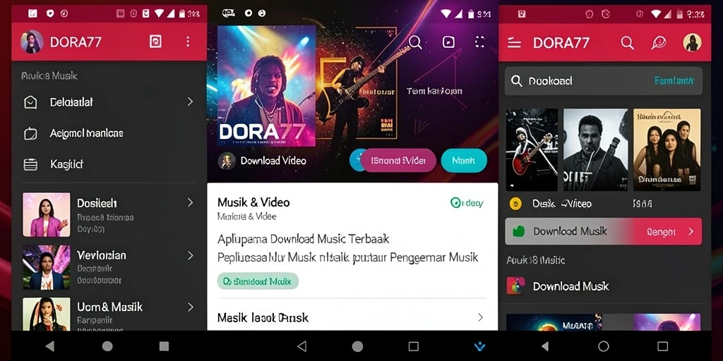 Tampilan antarmuka DORA77 yang modern dan fungsional untuk Download Musik.