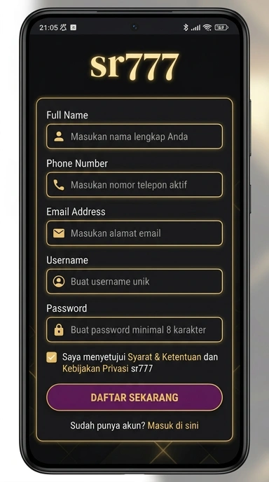 Tampilan halaman daftar sr777