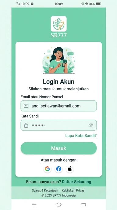 Tampilan halaman login sr777
